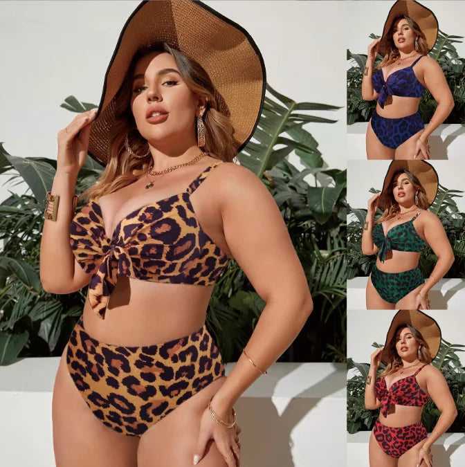 New Women's Leopard Print Pattern Swimwear Large Sexy Gathering Fashion Two Piece Swimwear