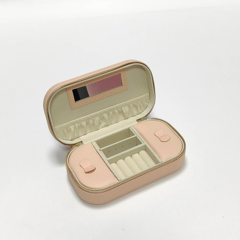 Customized Portable Long Shape Pu Leather Box Necklace Jewelry Organizer Travel case with Mirror