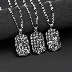 Fashion Retro Zodiac Necklace Personalized Hip Hop Men and Women Scorpio Taurus Pattern Stainless Steel Pendant Necklace Jewelry