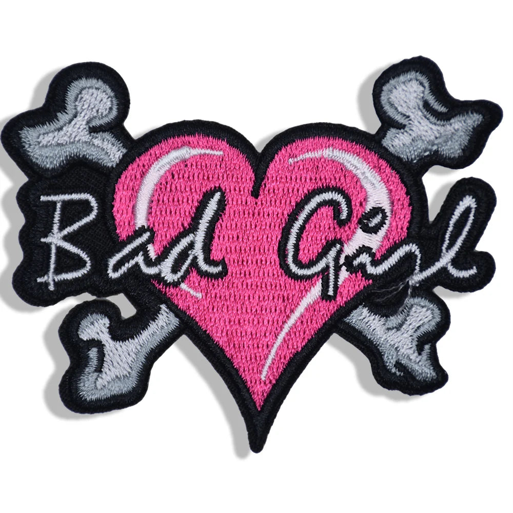 Wholesale Bad Girl Heat Press Pink Heart Ready to Ship Embroidery Iron on Patch