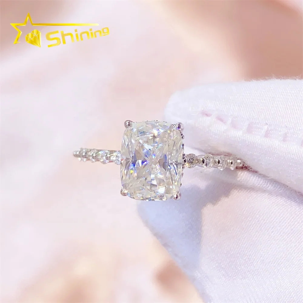 Shining 925 Sterling Silver D VVS1 Moissanite Ring Custom Women Moissanite Wedding Engagement Rings