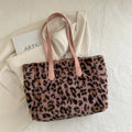 Plush Leopard Print Women's Shoulder Bag Winter Ladies Faux Fur Shopping Bags Soft Furry Female Large Capacity Tote Handbags