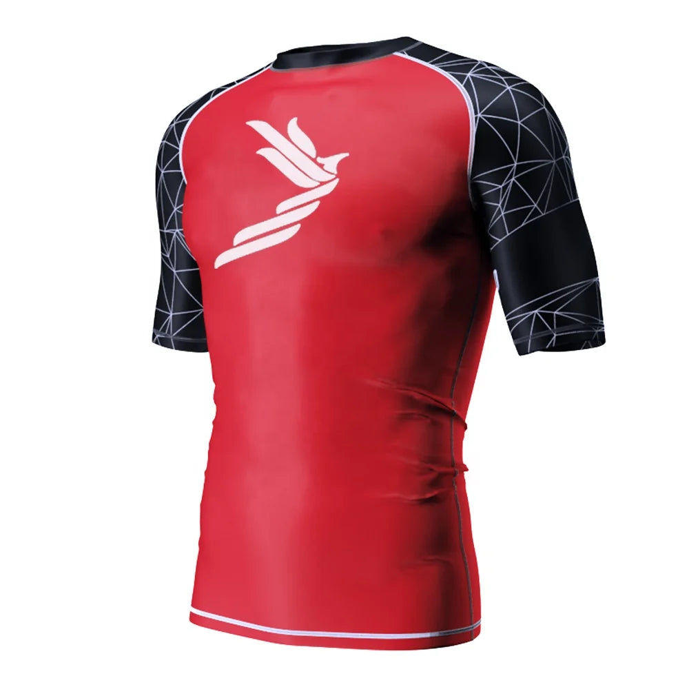 Custom Full Sublimation BJJ MMA Jiu Jitsu Rushgards Men's Short Sleeve Compression Shirt Upf 50 Rash Guards