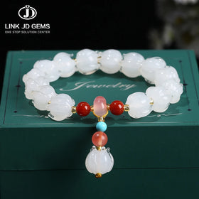 JD GEMS Men Women Lotus Buddha Beads Hand-carved Classic Art Tourism Commemorative Gift Jewelry Purple White Glass Beads