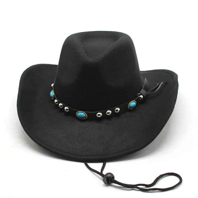 2026 New Design Men's Turquoise Ribbon Adjustable Felt Cowboy Hat for Adults