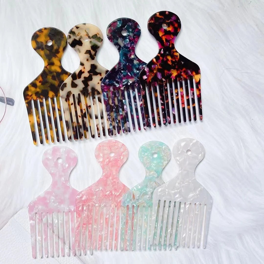 Detangling Wide Tooth Hair Comb 8 Colors Styling Acetate Comb Blue Green Color