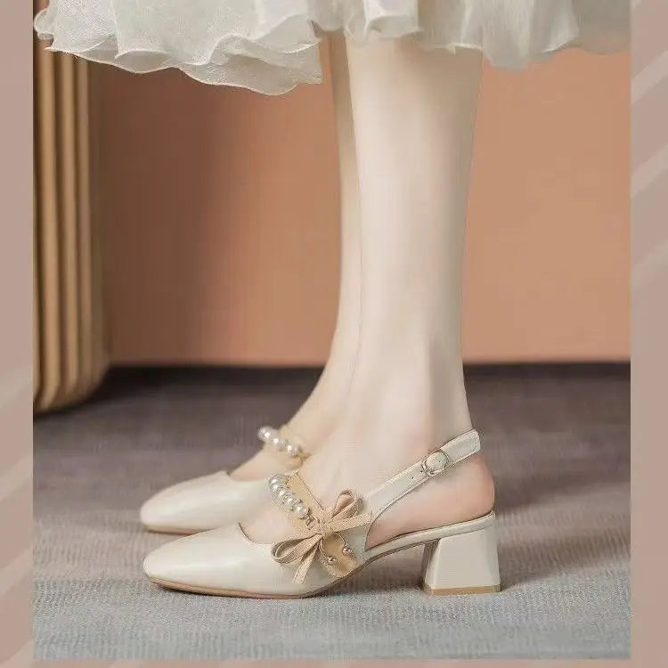 Toe Sandals Women's New Summer French Beautiful Thick Heel Mid-heel fairy Style with Skirt Mary Jane Shoes