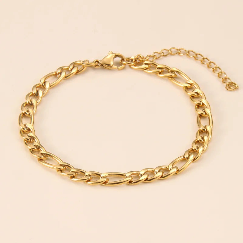 Waterproof 3mm Figaro Bracelet Stainless Steel Gold Plated Miami Cuban Chain Women Men Rope Chain Bracelet Jewelry