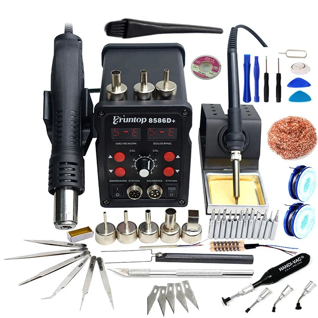 Double Digital Display Electric Soldering Iron with Hot Air Gun+ Better SMD Rework Station Upgrade to 8586