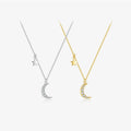 FUAMAY Collares Silver 925 Collar Mujer 18K Gold Plated Moon Necklace With Star Pendant