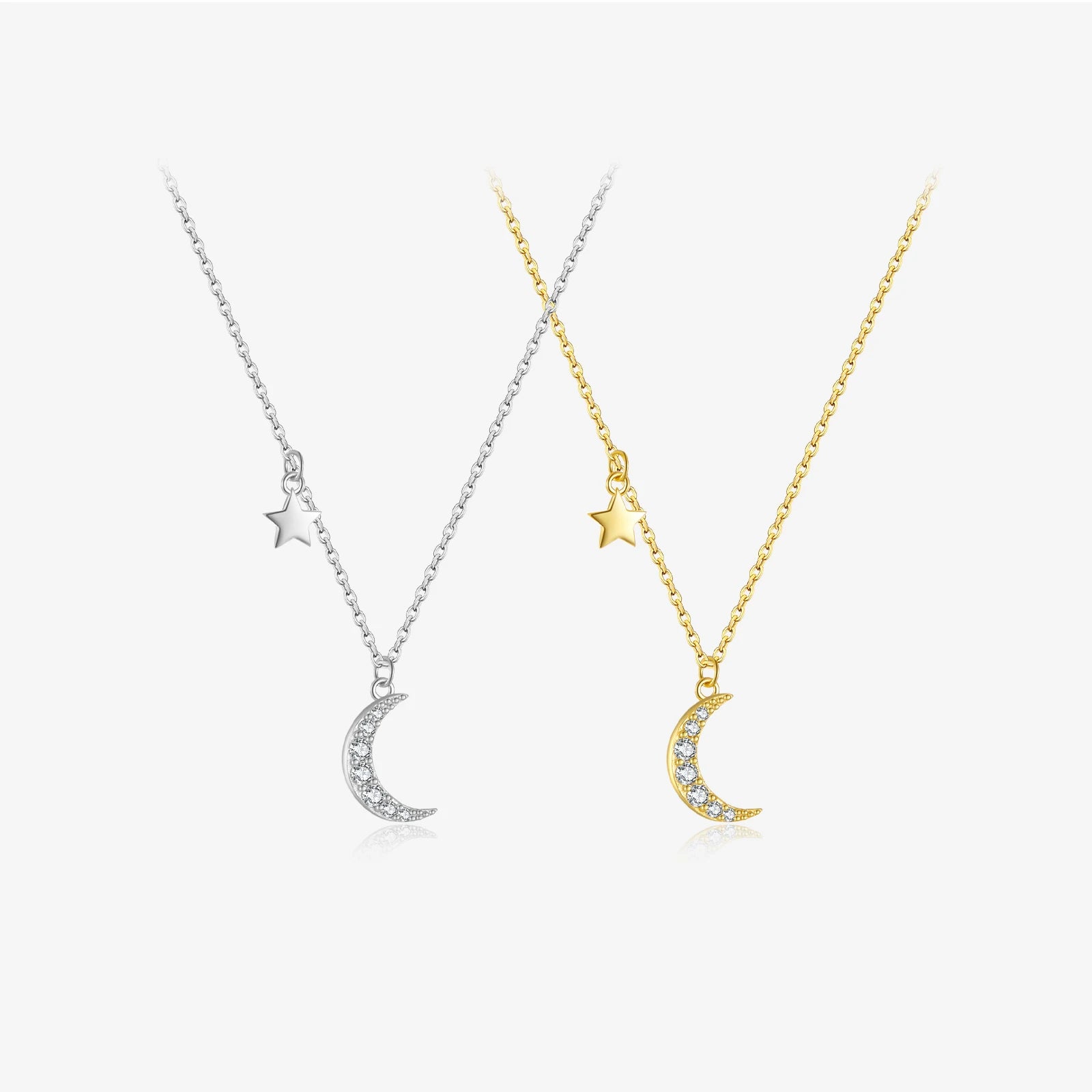 FUAMAY Collares Silver 925 Collar Mujer 18K Gold Plated Moon Necklace With Star Pendant
