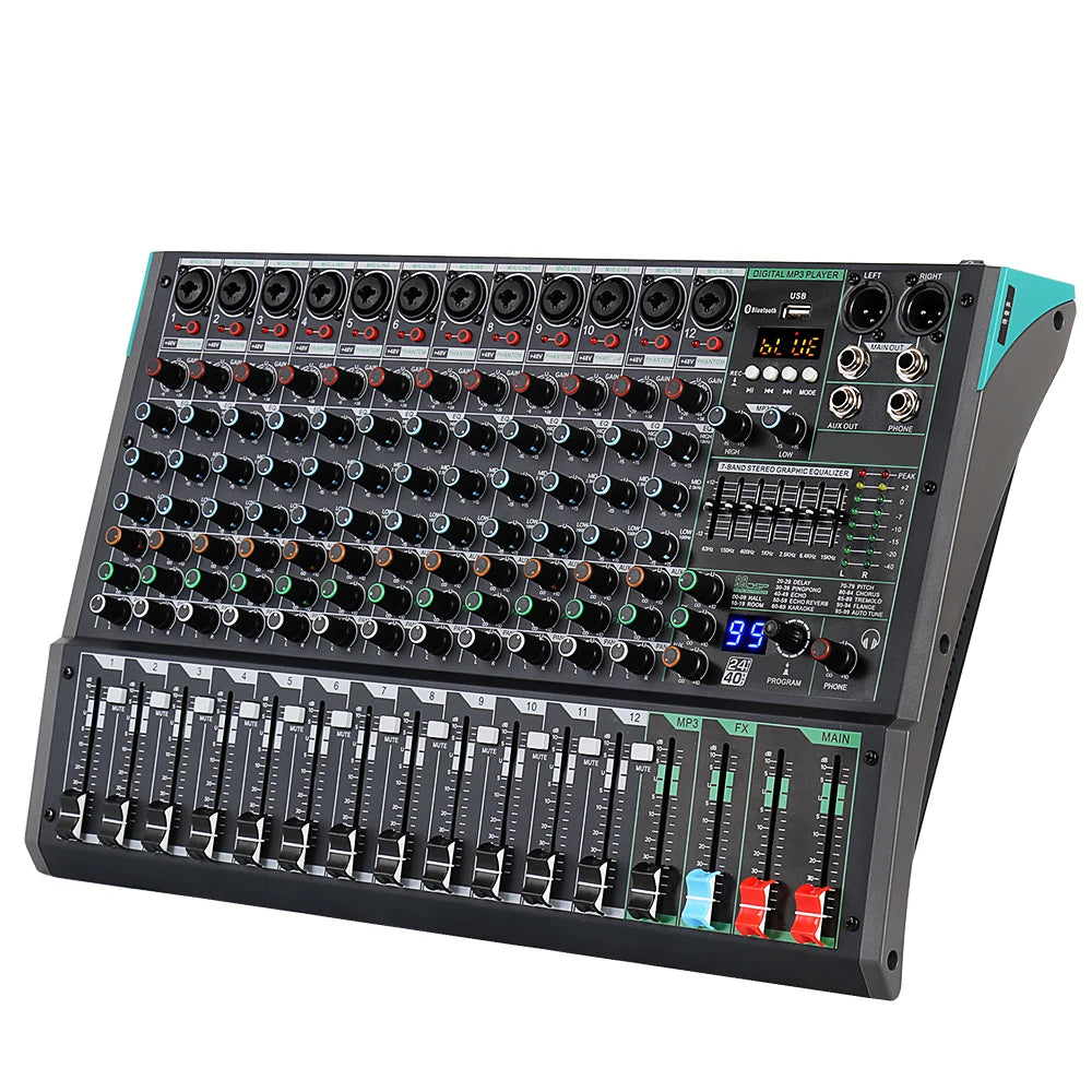 Depusheng PA12 Professional Sound Board Mixing Console Built-in 99 Reverb Effect 12 Channel DJ Mixer Audio