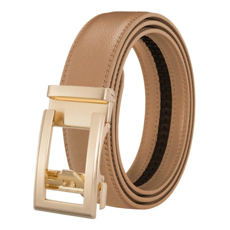 LQbelt Men's Automatic Buckle Belts Split Leather Belt for Men Ratchet Belts Male OEM Factory Custom