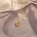 Good Quality Heart Shape with Diamond Middle Mothers Day Gift Stainless Steel 18K Gold Plated Women Necklaces