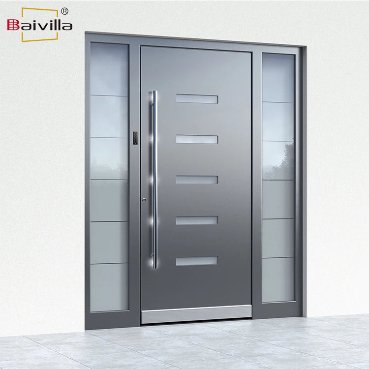 Heavy Duty Luxury Design Metal Front Entry Security Doors Villa Exterior Main Entrance Steel Pivot Door  for Apartment Exterior