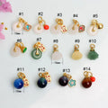 JS1660 Matte Gold Plated Brass Fortune Lucky Medal Charms with Gemstone Ball Jade Lotus Donut Double Charms for Bracelet Making