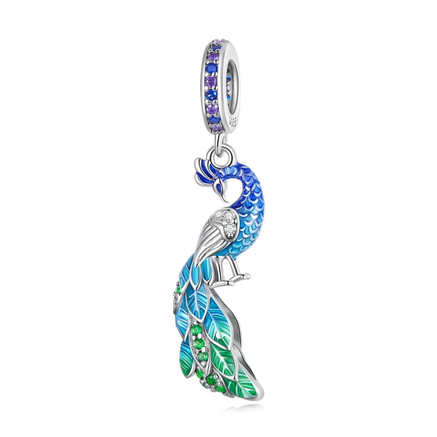 925 Sterling Silver Peacock Charm Gradual Blue Enamel Beads for Bracelet Making Animal Pendant DIY Jewelry Gift BSC696