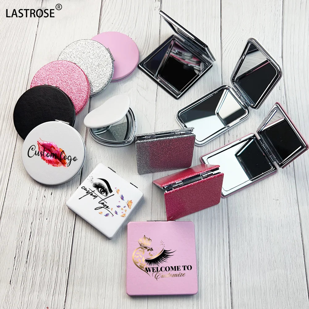 Portable Small Mirror Pu Make Your Brand Double-sided Mirror Cartoon Folding Mini Pocket Mirror