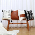Throw Pillow Covers 18x18 Inch Set of 4 Boho Modern Farmhouse Neutral Decorative Pillowcases Faux Leather and Linen Cushion Case