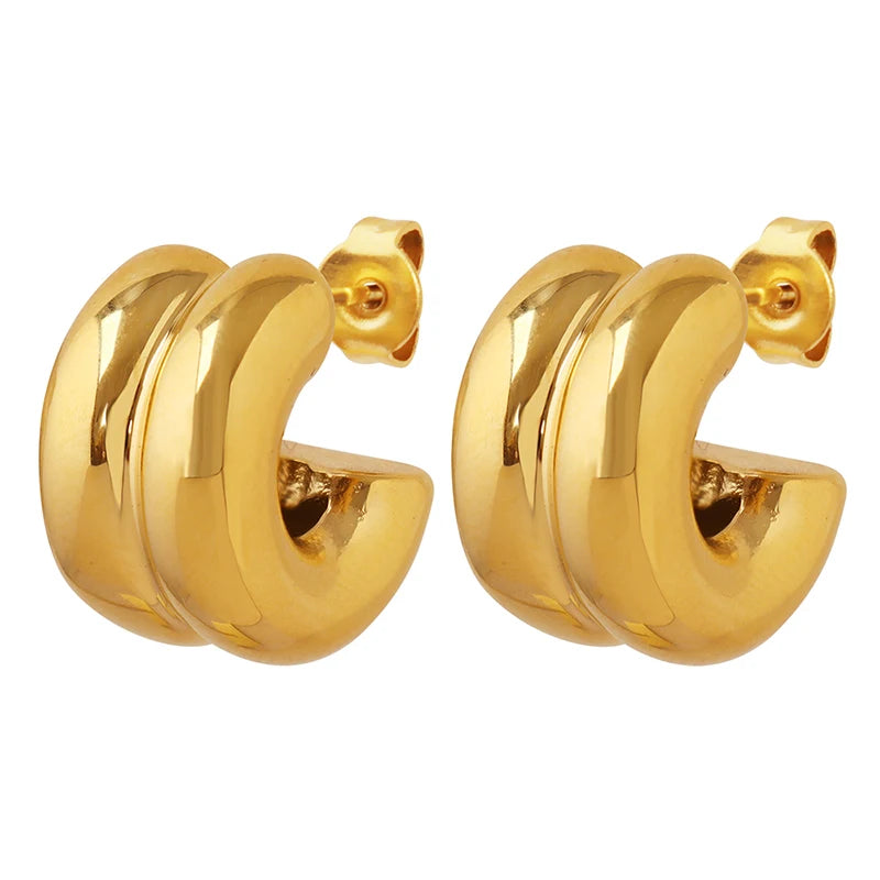 Vintage Mirror Earrings Fashion Chain Jewelry 316 l Stainless Steel with 18 k Gold Plating Trendy Geometric Shape