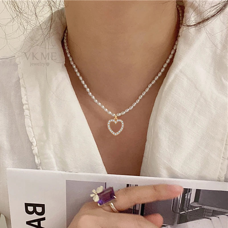 VKME New Design Wholesale Women Jewelry Fashion Luxury Pearl Love Pendant Pearl Necklace