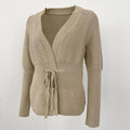 OFTBUY 2024 Elegant Women's Cotton Coat V-Neck Open-Stitch Cardigan Jacket with Fur Lace-Up Pure Colour Winter Knitted Overcoats