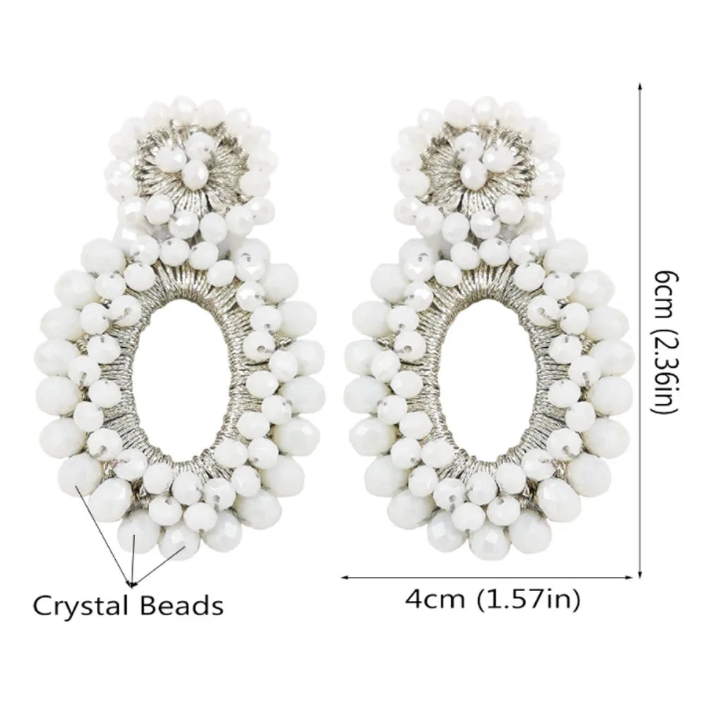 Crystal Seed Beads Hooped Oval Women Bohemian Style Hoop Earring for Women Bead Earrings Jewelry Unique