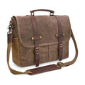 Large Capacity Mens Messenger Bag 15.6 Inch Waterproof Computer Bag Vintage Genuine Leather Waxed Canvas Briefcase