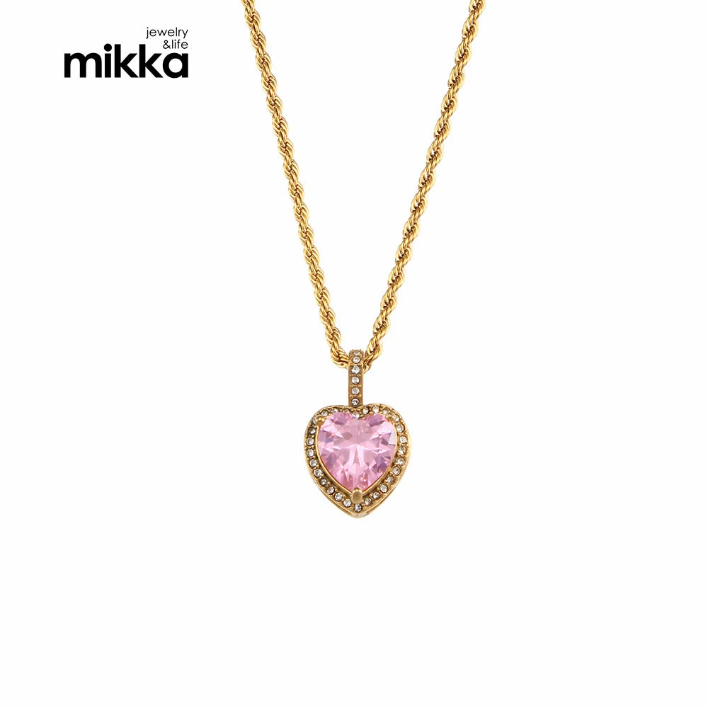 Stainless Steel Multi Heart Zircon Pendant Necklaces with Romantic Inlay Shiny Zircon for Women