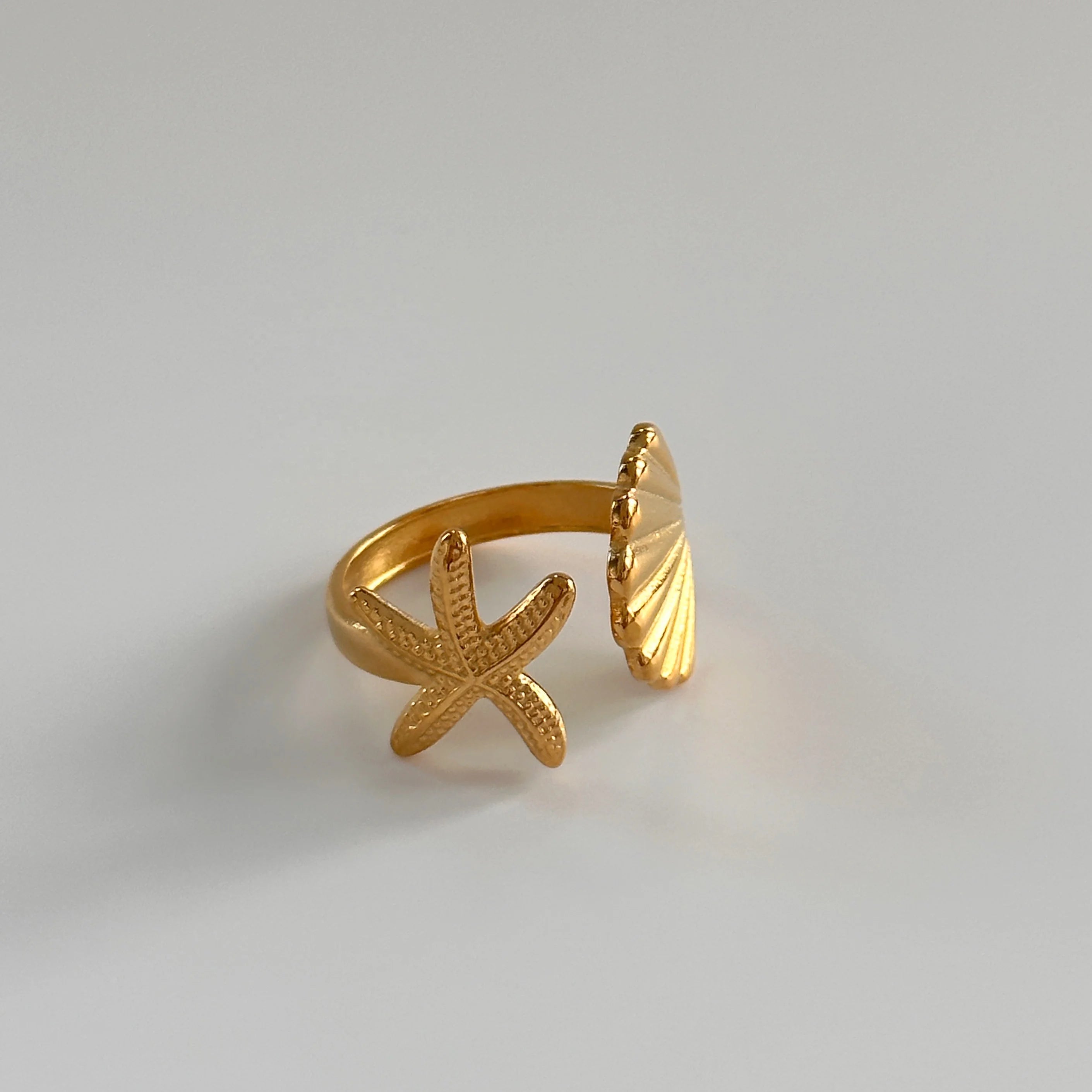 Dazan Autumn Winter New HOT Ins Trendy 18k Pvd Gold Plated Stainless Steel Minimalist Korean Cute Starfish Shell Open Ring Women