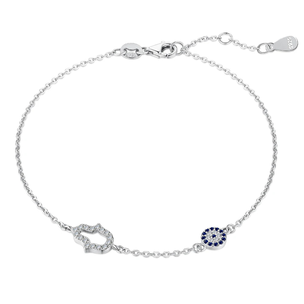 Dylam Wholesale Jewelry S925 Sterling Silver Cubic Zircon Bracelet Blue Devil Eye Jewellery Hand Bracelet 18K Gold Diamond Women