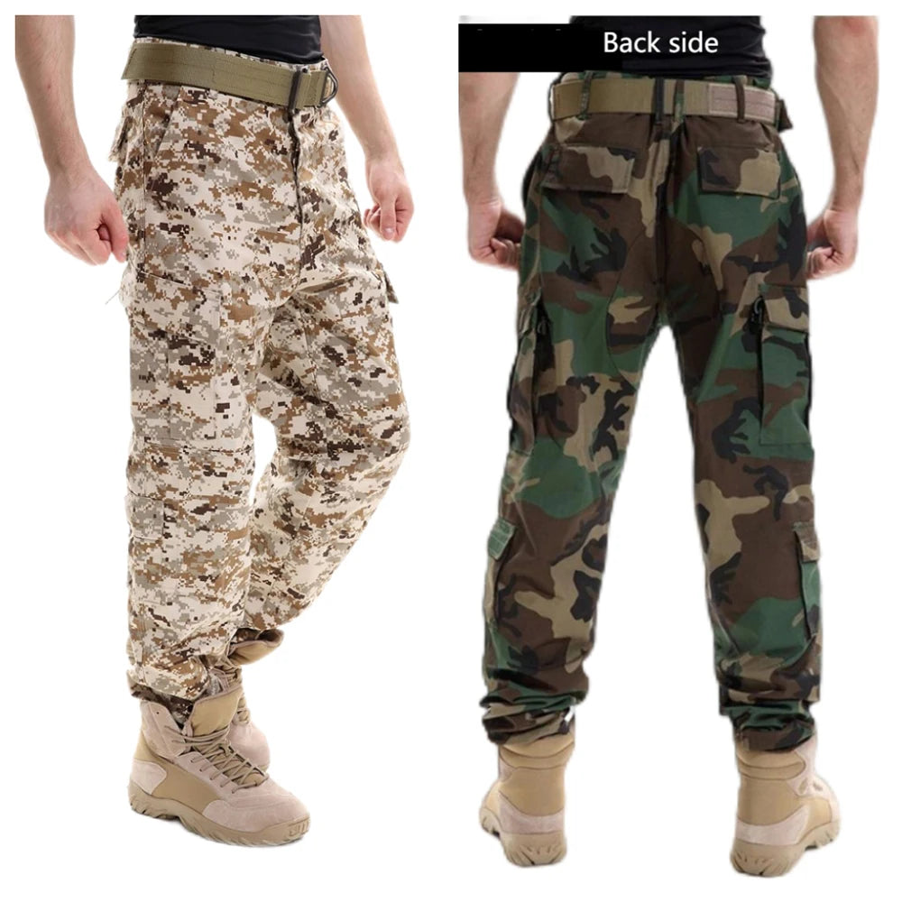 Wholesale Men's Quick Drying Canvas Mid Waist Straight Pattern Cargo Pants Outdoor Camouflage Desert Jungle Training Pants