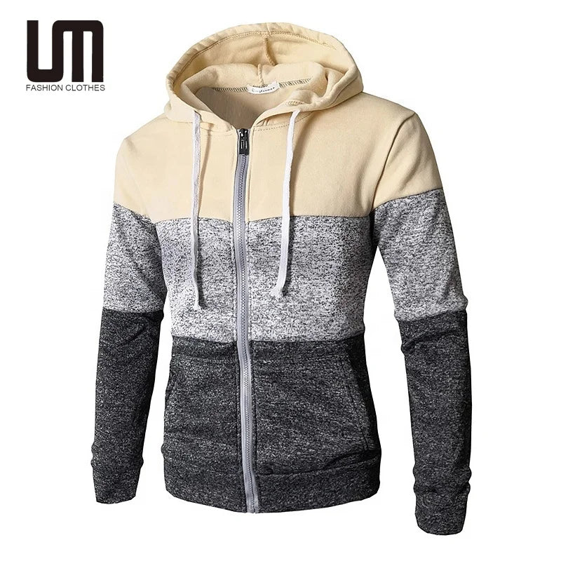 Liu Ming Fashion 2025 Autumn Winter Casual Patchwork Color Hooded Sweatshirts for Men