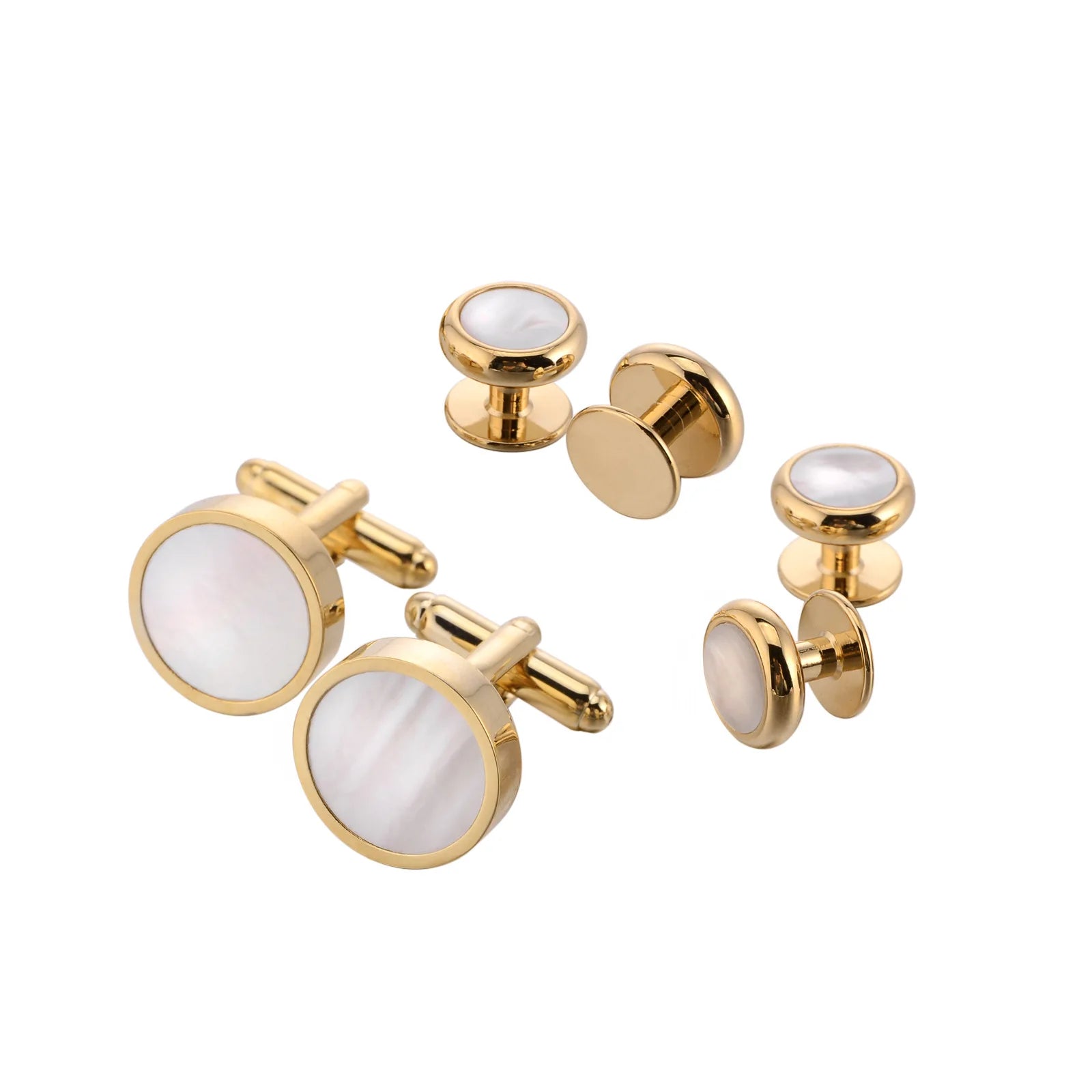 Wholesale Elegant Natural Mother Pearl Cufflinks Stud Set Custom Mens Wedding Suit Shirt Tuxedo Accessory Tie Clip Fashionable