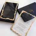 Trending Non-Traditional Chic Gold and Black Acrylic Wedding Invitation with Foldable Box