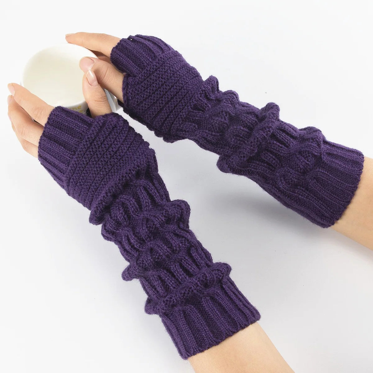 HZS-23008 Women Knitted Fingerless Gloves Winter Warm Acrylic Gloves