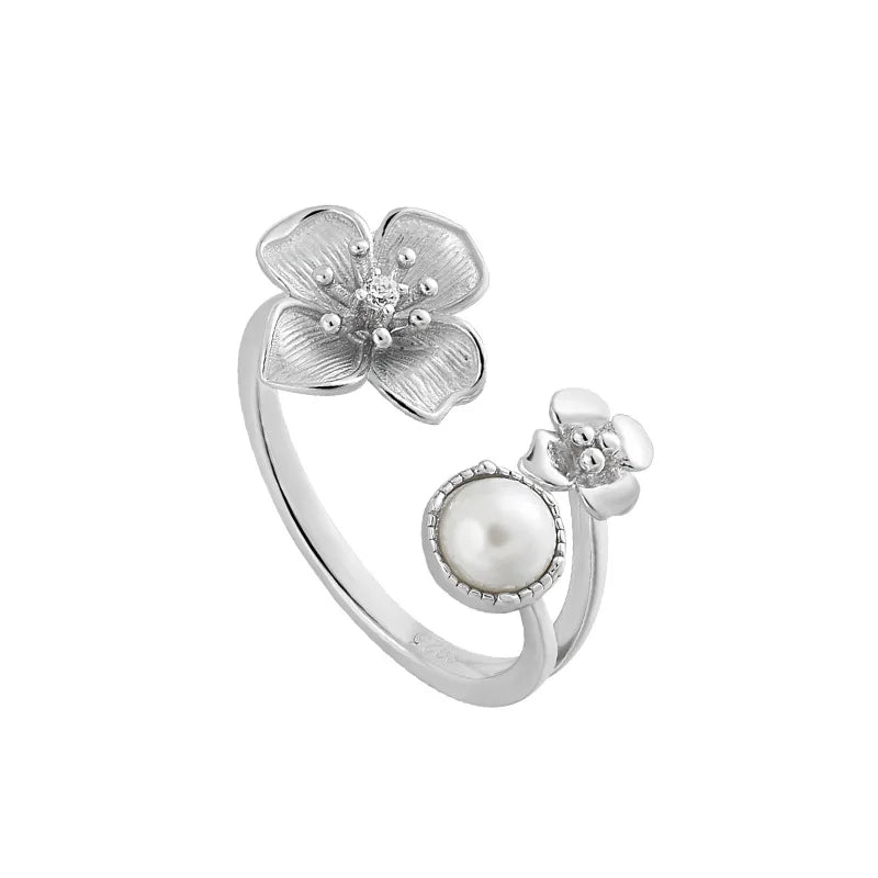 Wholesale Fine Jewelry White Zircon Flower Ring 925 Sterling Silver Jewellery Ajustable Rings for Women