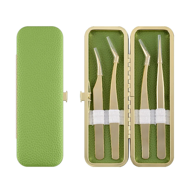 2026 New YD Product Tweezers for Eyelash Extension Stainless Steel With Leather Case