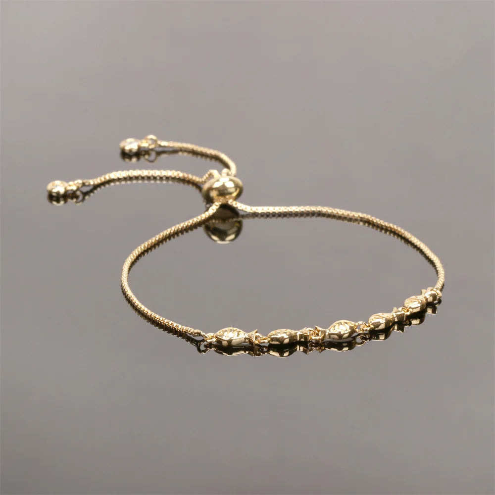 Retro Gold Silver Plated Box Chain Slider Bracelet Goldfish Slider Bracelet for Girls Ladies