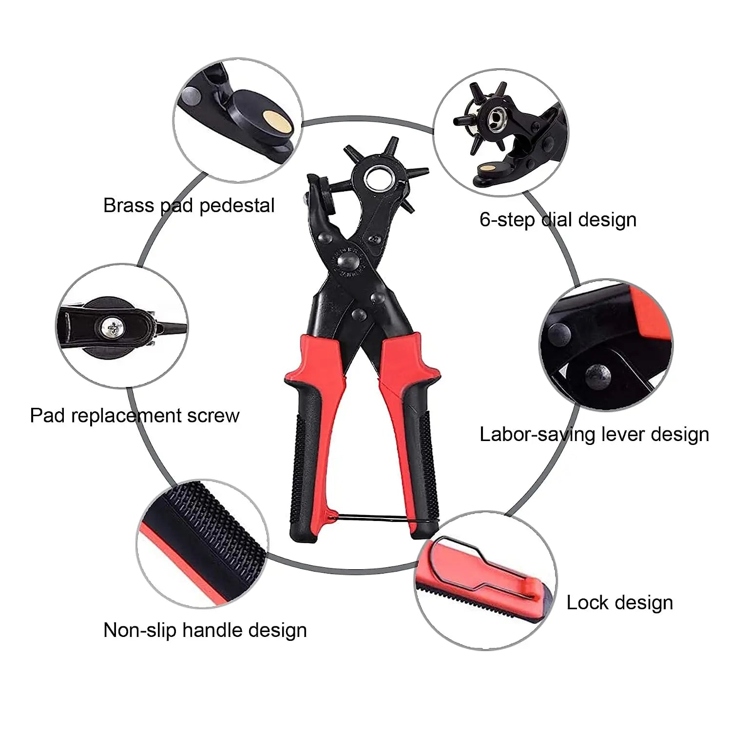 Revolving Punch Plier Leather Hole Punch Set for Leather DIY and Craft Projects Heavy Duty Rotary Puncher Multi Hole Sizes
