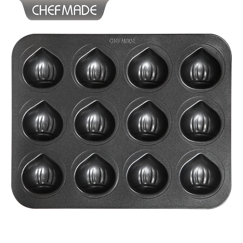 For WK9876 Carbon Steel Bakeware 12 Cup Non-stick Eco-Friendly PFOA Free Chestnut Cake Mould Mold for Oven Baking
