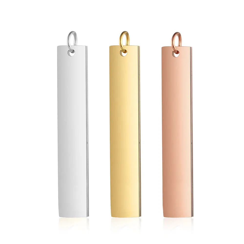 Wholesale Custom Rectangle Silver Gold Plated Engraved Name Stainless Steel Blank Bar Pendant Charm MegaBDM