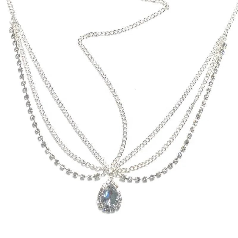 MIO Crystal Forehead Ornament Pendant Luxury Rhinestone Earrings Forehead Chain Drop Hair Headband Chain