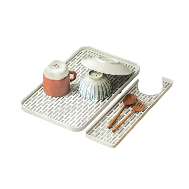 Kitchen Sink Countertop Drying Tray Water Cups Cutlery Double Plastic White Drain Tray