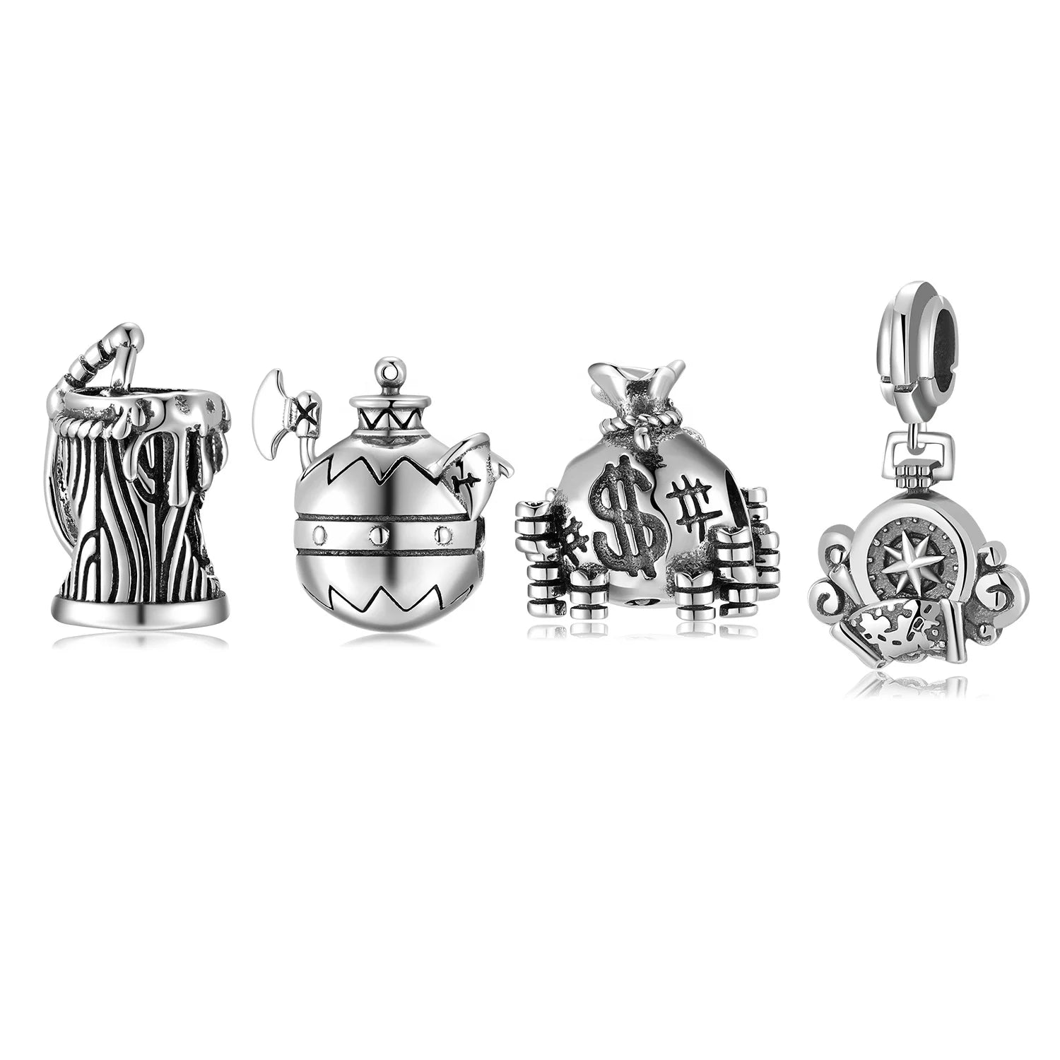 Real 925 Sterling Silver Pirate Theme Money Bag Beer Mug Beads Arms Charms for Bracelet Women Jewelry Making Wholesale