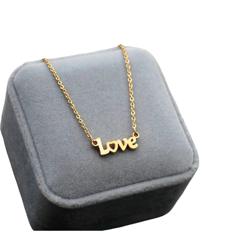 G1233 Fashion Jewelry Letter Pendant Double Layer Pearl Titanium Steel Necklaces  Love Happy 90S Clavicle Chain Necklace
