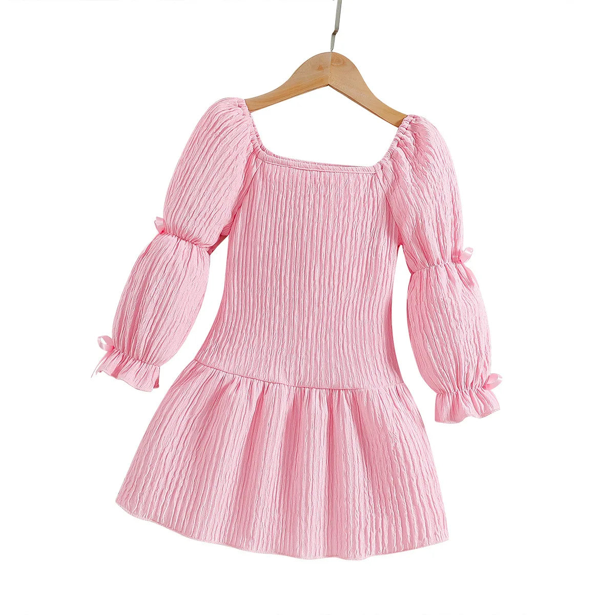Spring Girl Kids Korean Style Long Sleeve Pink Princess Dress
