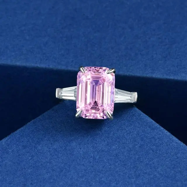 925 Sterling Silver Three Stone Rings Emerald Cut Center Zircon Diamonds White Gold Plated Emerald Cut Diamond Ring
