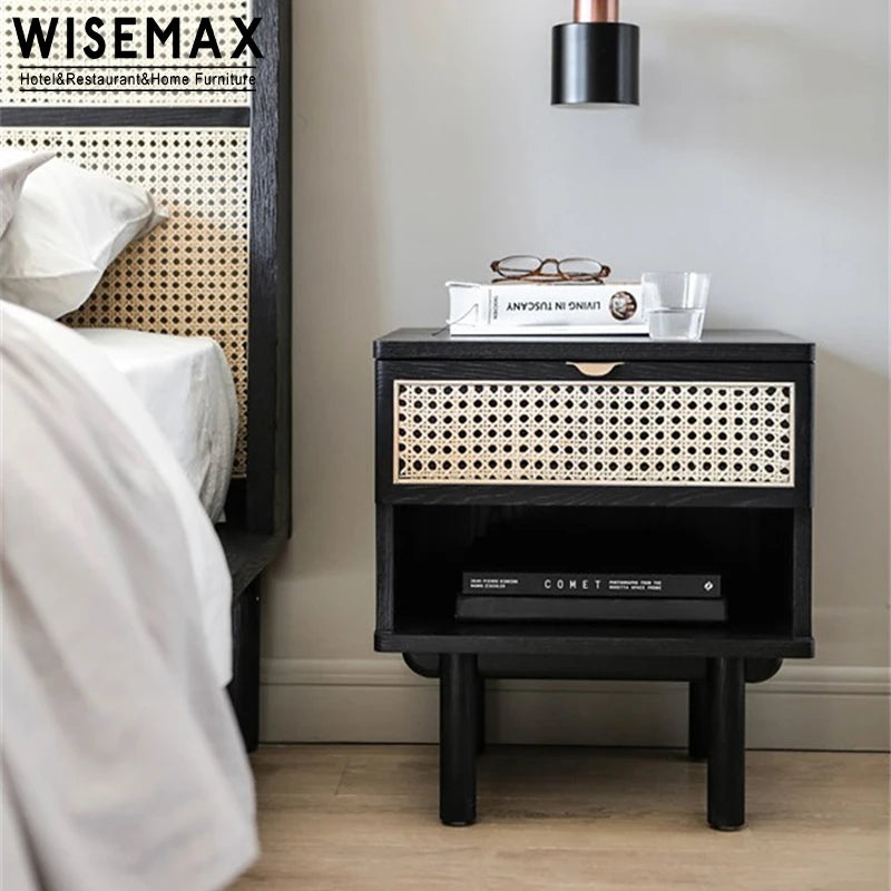 WISEMAX FURNITURE Modern Bedroom Furniture Wooden Bedside Table Nightstand Cabinet Bed End Side Table With Drawer for Home Use