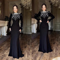Brand Customization Black High Collar Slim for Floor-Length Spring Party Dress Rhinestone Crystal Decoration Long Sleeve